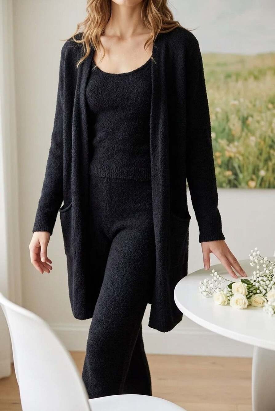 Barefoot Dreams CozyChic Lite Long Weekend Cardigan in Black #698